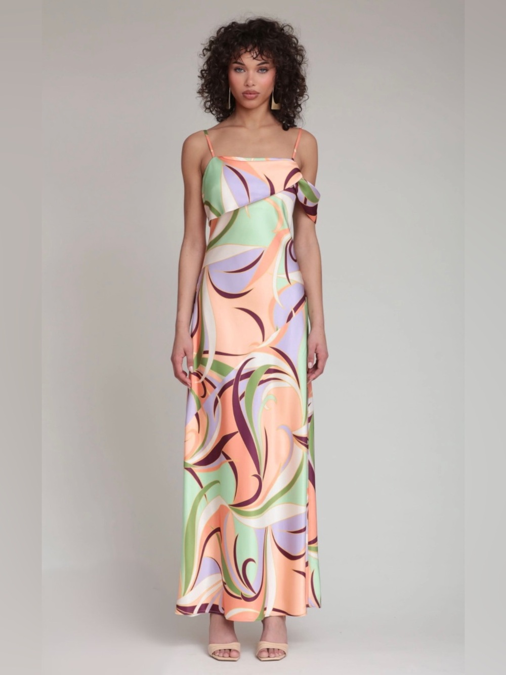 New Sleeveless Abstract Print Slip Dress in Peach and Mint. Size 8